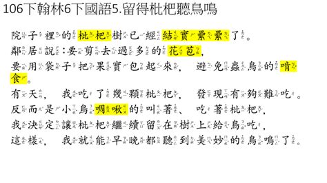 留得枇杷聽鳥鳴|翰林版國語第十二冊 第五課 留得枇杷聽鳥鳴 重點筆記 